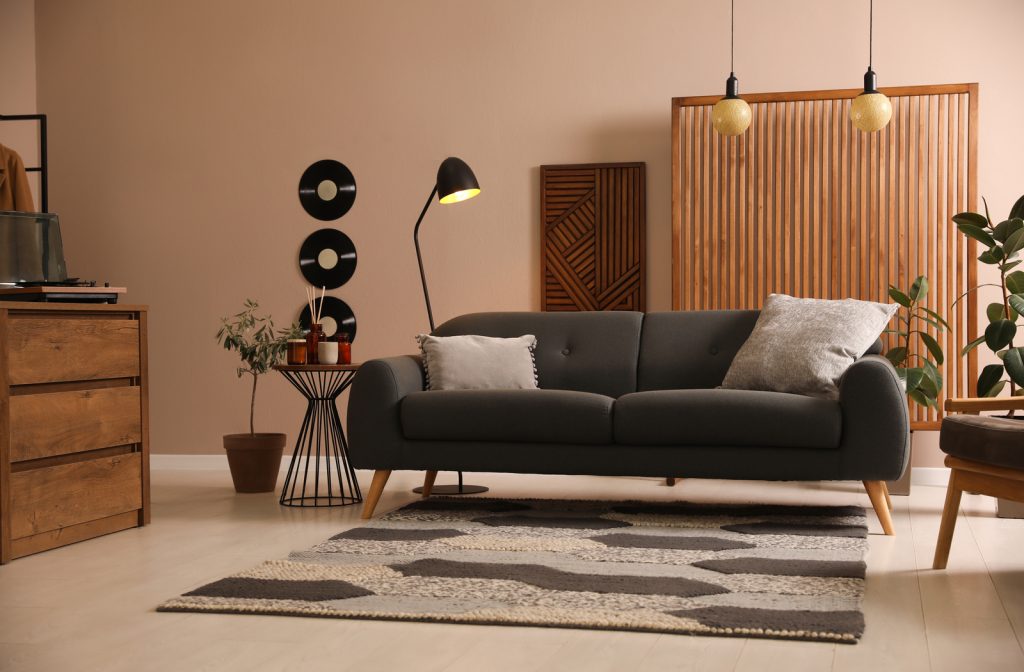 Stylish living room interior with custom furniture