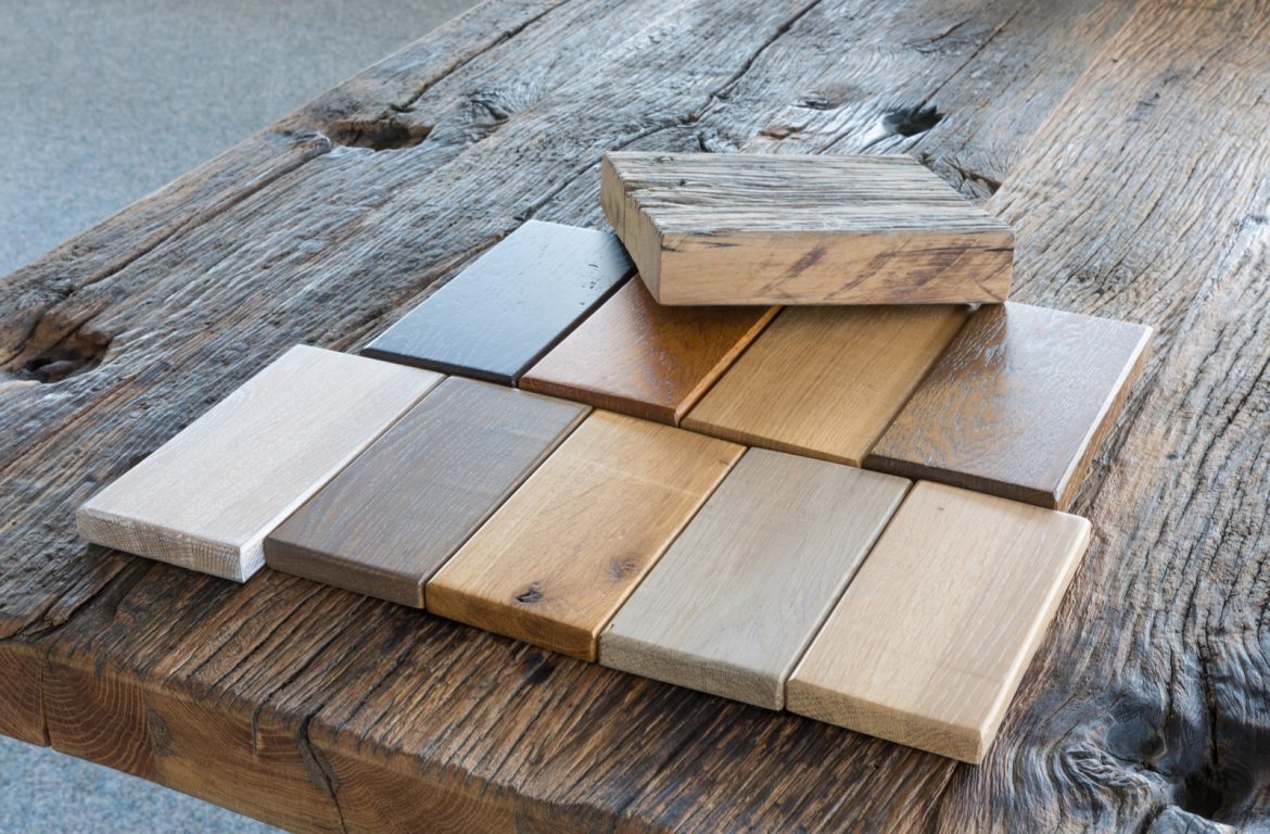 Different types of wood displayed on table that could be used to build furniture