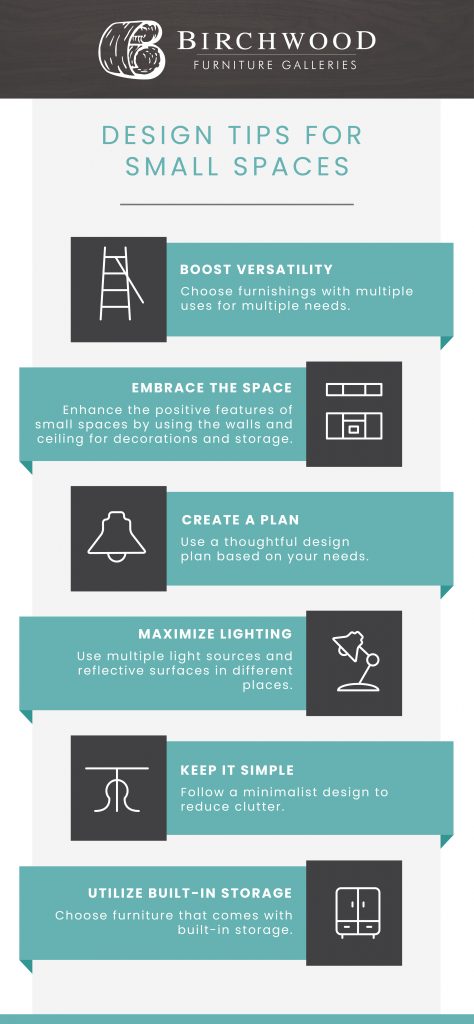 An infographic giving tips on design ideas for small spaces.