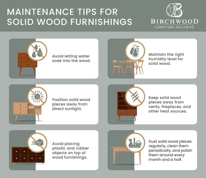 An infographic with tips to help maintain solid wood furniture