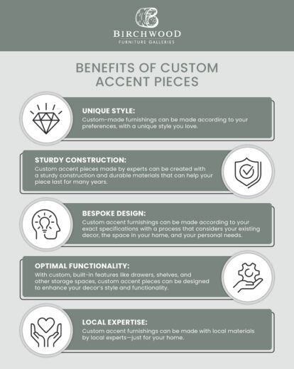 An infographic with a list of benefits of using custom accent pieces.