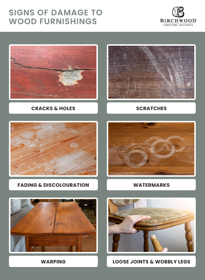 an infographic highlighting the various signs of wear and tear in furniture.