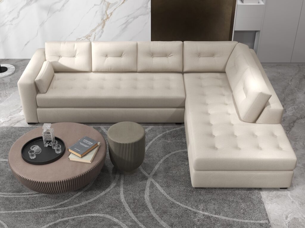 A high quality, Canadian made sofa from Birchwood Furniture Galleries in a living room.